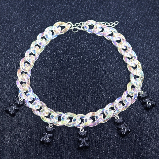 Harajuku Kawaii Fashion Clear Chain Gummy Bear Necklace 5